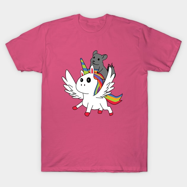 Chinchilla Riding A Unicorn Cartoon T-Shirt by BasicBeach